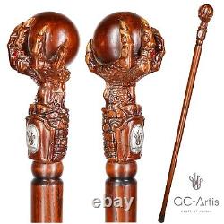 Bâton de marche en bois sculpté à la main en forme de griffe de dragon avec embout en forme de tête de dragon pour bâton de marche ou de randonnée de style gothique