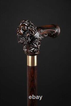 Bâton de marche en bois sculpté à la main, poignée en forme de lion, canne de marche, cadeau de Noël X2.