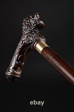 Bâton de marche en bois sculpté à la main, poignée en forme de lion, canne de marche, cadeau de Noël X2.