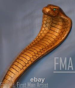 Bâton de marche en bois sculpté à la main représentant un cobra : le meilleur cadeau de Noël