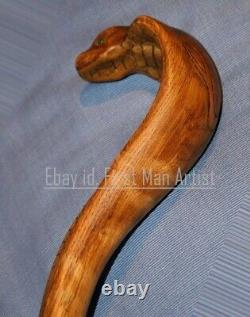 Bâton de marche en bois sculpté à la main représentant un cobra : le meilleur cadeau de Noël