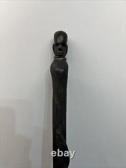 Bâton de marche en bois sculpté à la main, serpent à sonnette, tribal africain