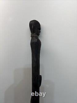 Bâton de marche en bois sculpté à la main, serpent à sonnette, tribal africain