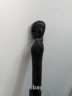 Bâton de marche en bois sculpté à la main, serpent à sonnette, tribal africain