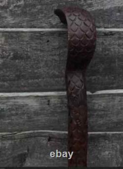 Bâton de marche en bois sculpté à la main, serpent cobra fait main, canne animalière