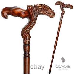 Bâton de marche en bois style dragon fantasy ergonomique original GC-Artis