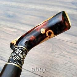 Bâton de marche en canne avec poignée BURL en bois, fait à la main, exclusif, avec des parties en bronze # S43