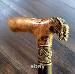 Bâton de marche en canne avec poignée en BURL en bois, fait main avec des pièces exclusives en bronze # I30