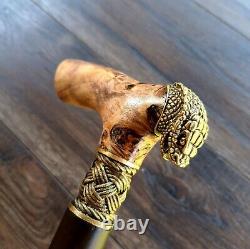 Bâton de marche en canne avec poignée en BURL en bois, fait main avec des pièces exclusives en bronze # I30