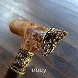 Bâton de marche en canne avec poignée en BURL, fait à la main en bois, pièces exclusives en bronze # I32