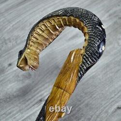 Bâton de marche en canne sculptée à la main en bois avec Cobra brun