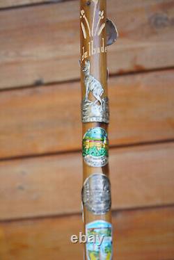 Bâton de marche en glace allemand avec mémoire, médaillons européens en bois sculpté 2
