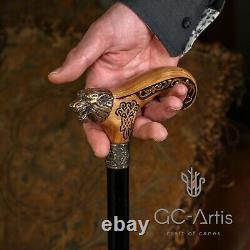 Bâton de marche en métal avec poignée en bois de loup en bronze massif de style celtique de 36 pouces.