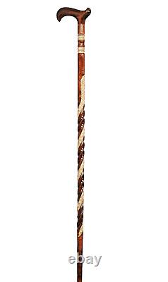 Bâton de marche orthopédique spécial sculpté à la main, canne en bois marron faite à la main, cadeau