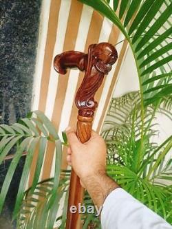 Bâton de marche pliant avec manche sculpté en forme de crâne en bois unique, cadeau original