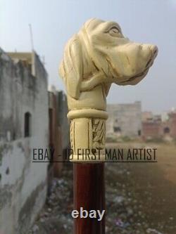 Bâton de marche pour chien en bois sculpté à la main, canne de marche d'animal pour hommes et femmes cadeau