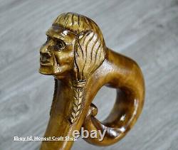 Bâton de marche sculpté à la main en bois avec tête amérindienne - Canne de marche - Cadeau fait main