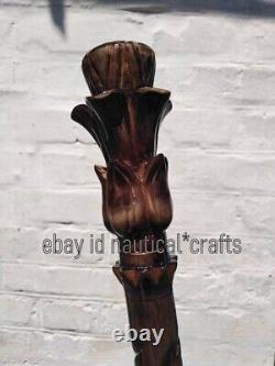 Bâton de marche sculpté, canne en bois, canne en acacia pour la randonnée, sculpture à la main, cadeau fait main