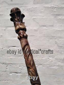 Bâton de marche sculpté, canne en bois, canne en acacia pour la randonnée, sculpture à la main, cadeau fait main