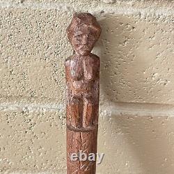 Bâton de marche tribal décoratif en bois sculpté à la main Vintage 25 Femme