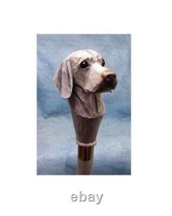 Bâton de marche unique en bois sculpté à la main avec manche en tête de Weimaraner