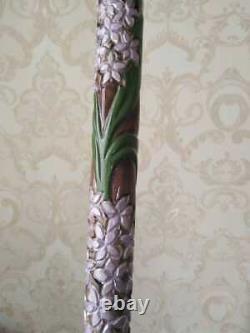 Bâtons De Marche Sculptés À La Main Cane De Marche En Bois Avecgeocynts Flower Designer Stick