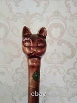 Bâtons De Marche Sculptés À La Main Cane De Marche Unique En Bois Bâtons De Marche Cat