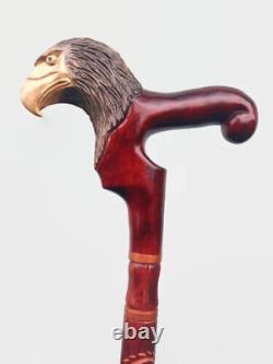 Belle canne de marche en bois avec poignée sculptée en tête d'aigle - 37 pouces