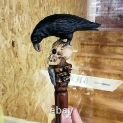 Black Crow & Skull Cane Walking Stick Goth Style Canne À Pied En Bois