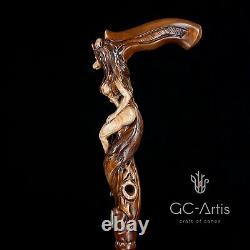 Bois Sculpté Bâton De Marche Cane Foxy Naked Girl En Bois Cadeau Fabriqué À La Main Pour Les Hommes