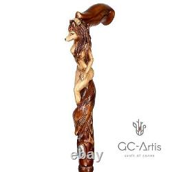 Bois Sculpté Bâton De Marche Cane Foxy Naked Girl En Bois Cadeau Fabriqué À La Main Pour Les Hommes
