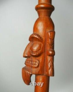 Bonne Grande Île De Pâques Vintage Sculpté En Bois Oceanic Moai Walking Stick W Face