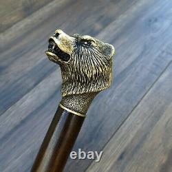 Bronze Bear Handmade Canne Bâton De Marche En Bois Cadeau Unique Accessoires Pour Hommes
