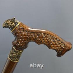 Bronze Hawk Cane Handmade Bâton De Marche En Bois Unique Hommes Accessoires Chêne