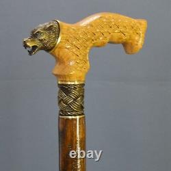 Bronze Wolf Cane Handmade Bâton De Marche En Bois Accessoires Uniques Pour Hommes