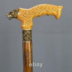 Bronze Wolf Cane Handmade Bâton De Marche En Bois Accessoires Uniques Pour Hommes