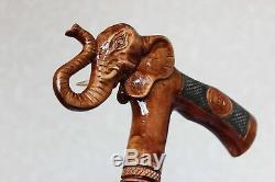 Brown Elephant Canne En Bois Sculpté À La Main Canne Bâton De Randonnée Éléphant En Bois
