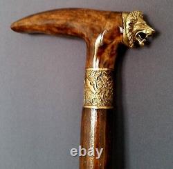 Burl Wooden Lion King Handmade Cane Walking Stick Accessoires Uniques Bronze Nouveau