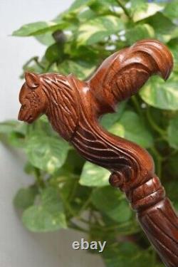 CANNE DE MARCHE, Canne en Bois Sculptée de Loup, Canne en Bois Artisanale