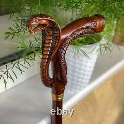 Cane En Bois Bâton De Marche Cobra Serpent Bois Sculpté Canne À Pied