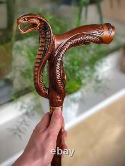 Cane En Bois Bâton De Marche Cobra Serpent Bois Sculpté Canne À Pied