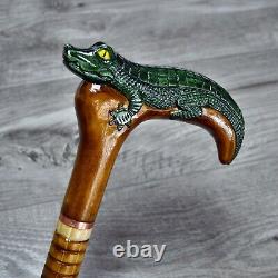 Canne Bâton de marche en bois sculpté à la main Alligator.