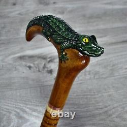 Canne Bâton de marche en bois sculpté à la main Alligator.