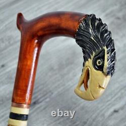 Canne Bâton de marche en bois sculpté à la main avec un aigle