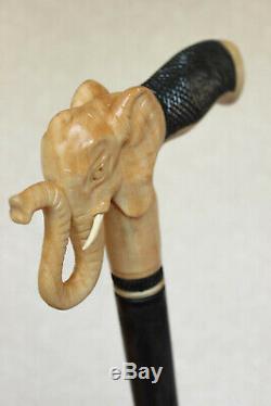Canne D'éléphant Bâton En Bois De Style Manche Sculpté À La Main Et Bâton Simple