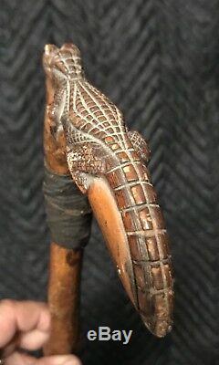 Canne En Bâton De Marche En Bois De Crocodile D'alligator En Bois Sculpté À La Main