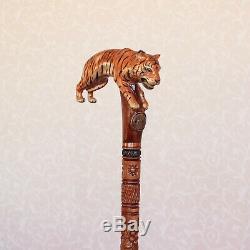 Canne Personnalisée Avec Tiger Main Poignée En Bois Sculpté Bâton De Tigre Canne Randonnée