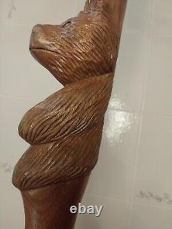 Canne à marcher vintage en bois sculpté à la main Winnie l'Ourson, en chêne robuste, 51 pouces