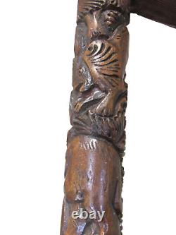 Canne de Marche en Bois Sculpté à la Main Vintage de 37,5 Pouces de Haut, Art Populaire Démontable