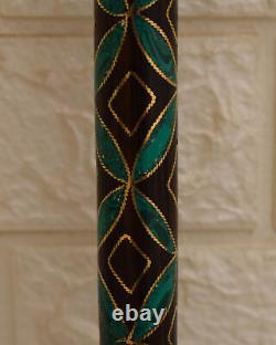Canne de marche artisanale, bâton en bois d'ébène incrusté de 37 malachites, bâton en bois de 95 cm.